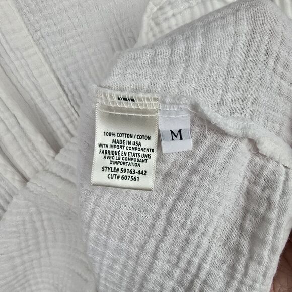 Side Stitch LA Cover Up Women M White Cotton Roll Tab Sleeves Lace Up V-Neck - Picture 7 of 12